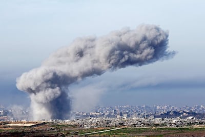 Smoke plumes rise from explosions in the northern Gaza Strip on January 14, 2025. AFP