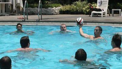 The UAE players started training in Manila, without Andy Russell, which included pool games at the team hotel.