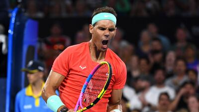 Rafael Nadal celebrates winning a point against Dominic Thiem. EPA