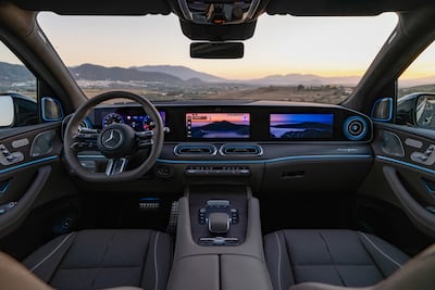 The MBUX Superscreen stretches across the dashboard in a glossy display of modern luxury and digital theatre. Photo: Mercedes-Benz