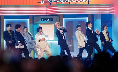BTS and Halsey perform during the 2019 Billboard Music Awards. Reuters