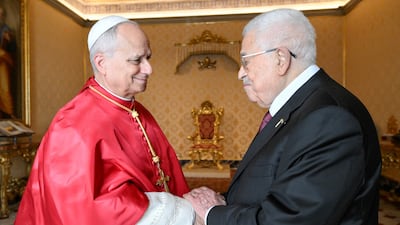 Pope Leo XIV meets Mr Abbas at the Vatican. Reuters