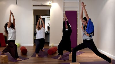 Women practise yoga in Jeddah. It is becoming more popular throughout the kingdom. AFP