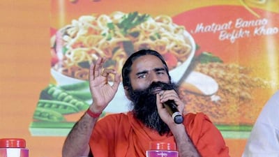 Baba Ramdev launches the Patanjali Atta Noodles brand in November in New Delhi. Vipin Kumar / Hindustan Times via Getty Images