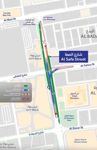 A screenshot from the video showing traffic diversion on Al Safa Street. Photo: RTA
