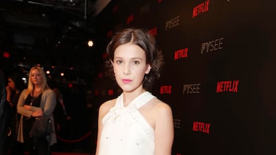 Millie Bobby Brown, wearing an ivory embellished dress, to attend a 'Stranger Things' event in Los Angeles on June 6, 2017. AP Photo