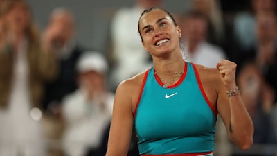 Aryna Sabalenka celebrates her victory over Poland's Iga Swiatek. AFP