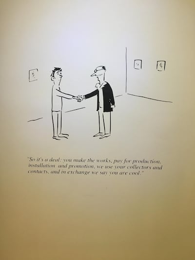 Cartoons by Pablo Helguera satirised the art market throughout 'Debt'