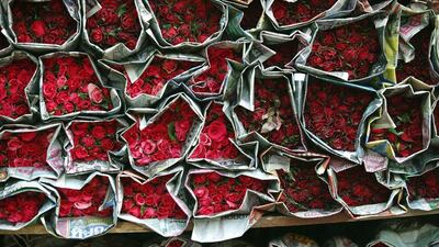 Roses on display for sale ahead of Valentine's Day (Narong Sangnak / EPA)
