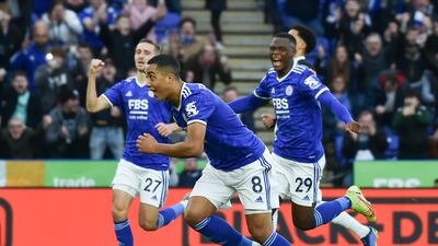 Leicester's Youri Tielemans celebrates after scoring his side's opening goal during the English Premier League soccer match between Leicester City and Newcastle United at King Power stadium in Leicester, England, Sunday, Dec. 12, 2021. (AP Photo / Rui Vieira)