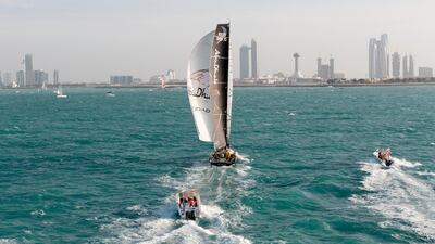Abu Dhabi Ocean Racing, skippered by Ian Walker from the UK at the finish of leg 2 of the Volvo Ocean Race 2011-12, from Cape Town, South Africa to Abu Dhabi, UAE. Paul Todd/Volvo Ocean Race)