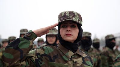 Newly graduated Afghan female National Army soldiers attend their graduation ceremony after a three month training program at the Afghan Military Academy in Kabul, Afghanistan. AP Photo