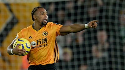 Adama Traore after pulling a goal back for Wolves. EPA