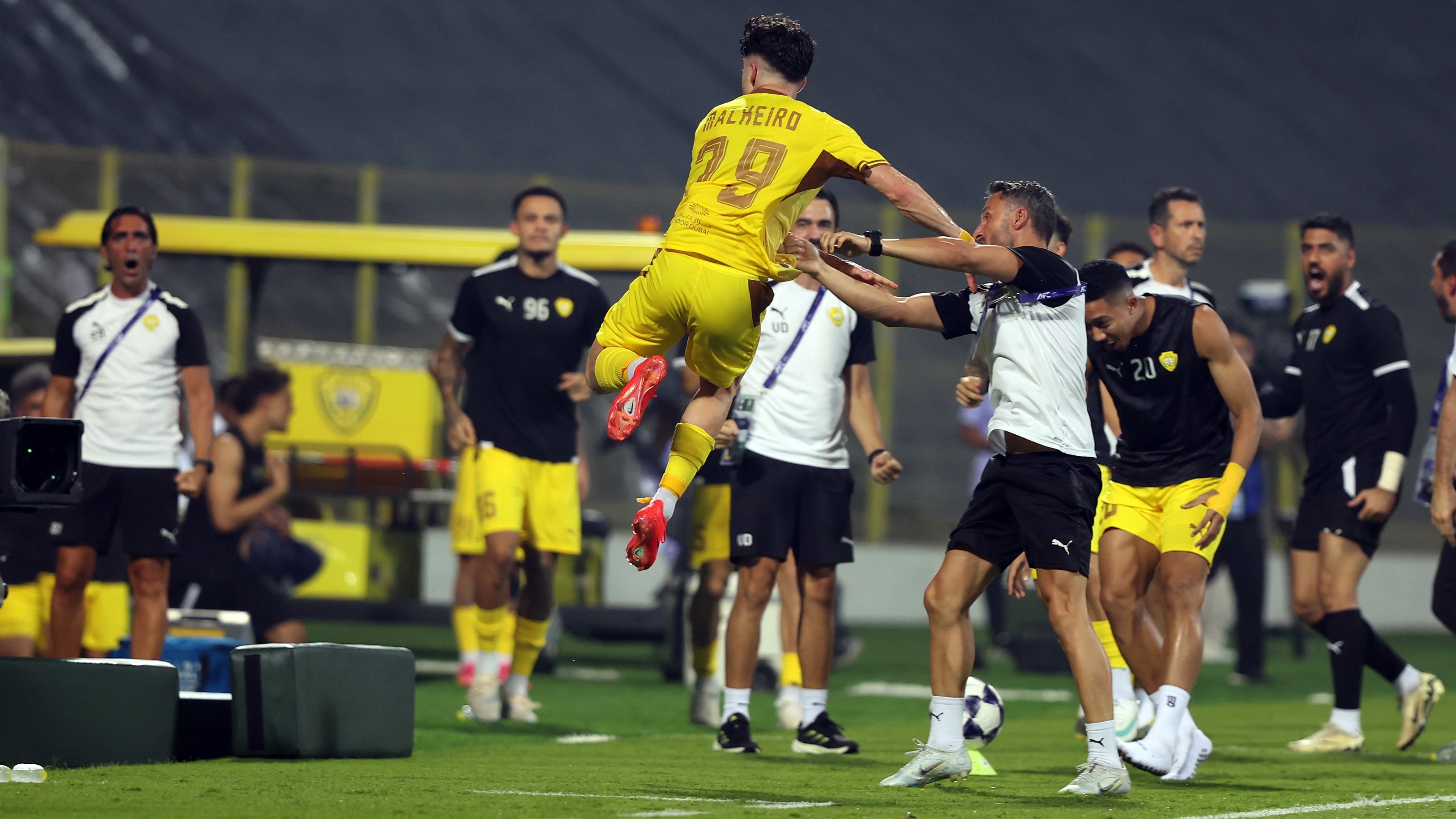Pedro Malheiro celebrates after scoring for Al Wasl. Chris Whiteoak / The National
