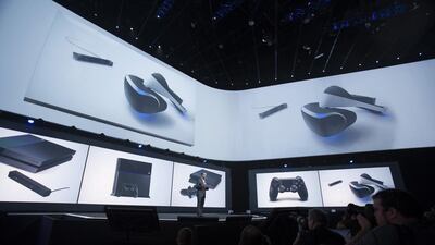 Andrew House, president and group chief executive of Sony Computer Entertainment, presents Project Morpheus - a virtual reality system. Mario Anzuoni / Reuters