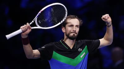 Daniil Medvedev celebrates his victory over Alexander Zverev at the ATP FInals in Turin. Reuters