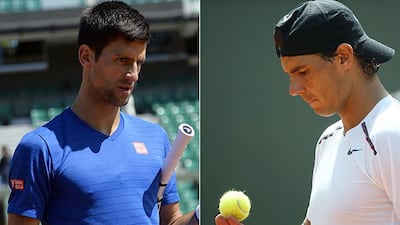 Novak Djokovic opens at the French Open on Tuesday against Jarkko Nieminen, while Rafael Nadal plays Quentin Halys. (Miguel Medina and Patrick Kovarik / AFP)