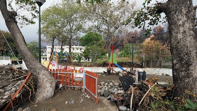 A destroyed playground in Achladi. AP Photo