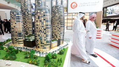 Al Qudra last year launched Al Sadu Towers – a five-tower luxury apartment project offering 1,300 apartments close to the Shams Abu Dhabi complex in Reem Island. Above, a scaled version of the project at Cityscape Dhabi last year. Christopher Pike / The National