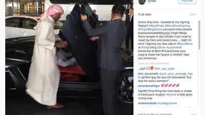 One of the Instagram videos shows Tyrese getting into a sports car before heading to Yas Mall.
