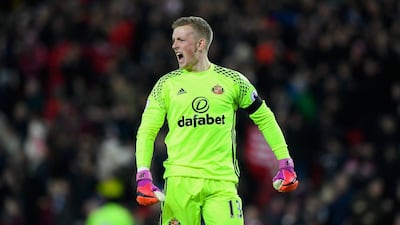 Sunderland's Jordan Pickford celebrates his team's winning goal against Leicester City at Stadium of Light on December 3, 2016 in Sunderland, England. Stu Forster / Getty Images