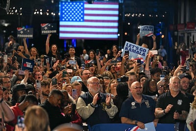 A watch party after the presidential debate between Donald Trump and Kamala Harris, at the Cherry Street Pier in Philadelphia, Pennsylvania, on Tuesday. AFP
