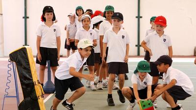 Schoolchildren take part in a PE class in Dubai. Dr Marwa Abdelfattah, a paediatrician at Brightpoint Royal Women’s Hospital, encouraging schools to regularly stage sports days was important. Pawan Singh / The National