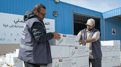 UAE aid workers load supplies sent to Gaza by sea. Photo: Operation Chivalrous Knight 3