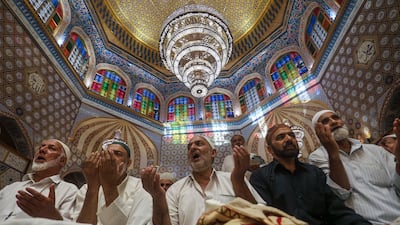 Muslims pray at Hazratbal Shrine in Srinagar, Indian Kashmir. EPA