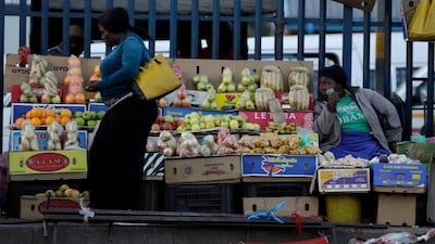 A street vendor in Johannesburg.The South African economy has fallen into recession. AP