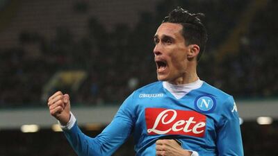 Napoli's Jose Callejon celebrates after scoring in his team's Serie A win over Chievo on Saturday. Cesare Abbate / EPA / March 5, 2016