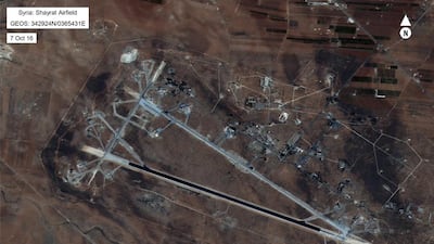 A satellite image of Shayrat airbase in Syria in 2017, scene of an alleged attack by Israel on Sunday. US Department of Defence via AP