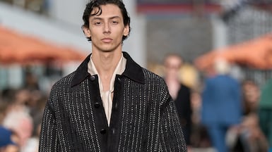 A bomber jacket knitted from suede and nubuck was part of the Zegna spring/summer 2027 collection shown in Malibu. Photo: Zegna