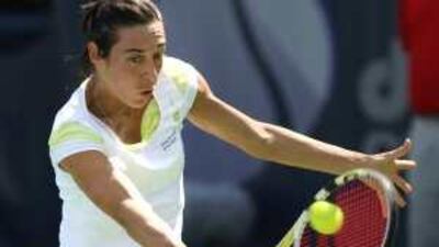 Schiavone in action against Cirstea yesterday.