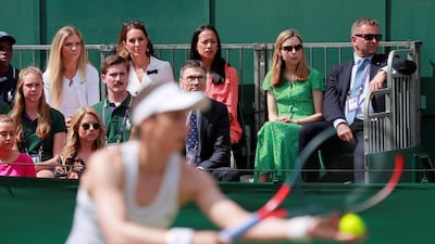 The Duchess of Cambridge looks on as Christina McHale serves. Reuters