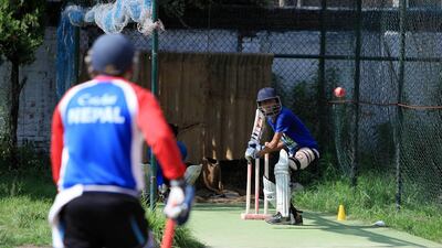 A batsman shown in a nets session at the Baluwatar Cricket Club in Kathmandu, Nepal. Pawan Singh / The National
