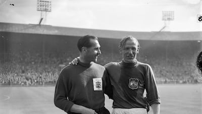 Bert Trautmann, goalkeeper for Manchester City, pictured at the end of the 1956 FA Cup Final at Wembley Stadium, London. He broke his neck in a collision with an opponent during the match but played on and collected a winner's medal. Getty Images