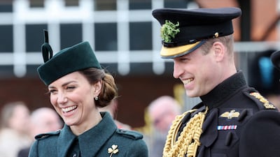 The then Duchess of Cambridge and Duke of Cambridge attend the Irish Guards' St. Patrick's Day Parade at Mons Barracks in Aldershot in March, 2022. Reuters