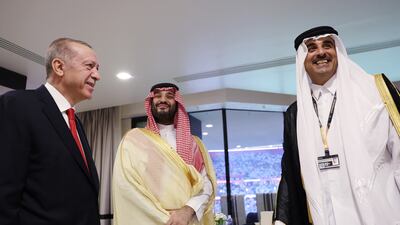 Turkish President Recep Tayyip Erdogan with Saudi Arabia's Crown Prince Mohammed bin Salman and Qatari Emir Sheikh Tamim bin Hamad Al Thani. Photo: Press Office of the Presidency of Turkey / AFP