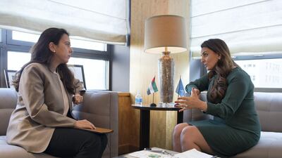 Ambassador Lana Nusseibeh, the Permanent Representative of the UAE to the United Nations, with Mina Al Oraibi, editor-in-chief of The National. Bill Kotsatos for The National