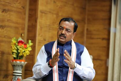 Keshav Prasad Maurya, deputy chief minister of Uttar Pradesh state, speaks to The National at his residence in Lucknow. Jitendra Prakash for The National