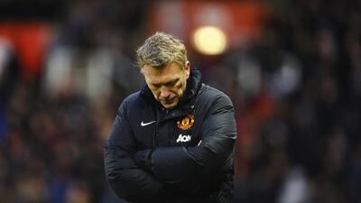 David Moyes of Manchester United shows his dissapointment as his side lose at Stoke City on Saturday. Laurence Griffiths / Getty Images