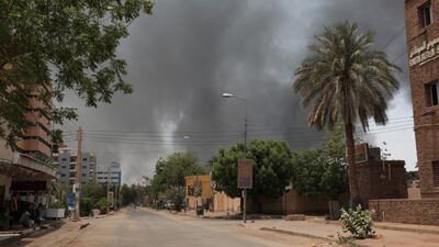 Smoke is seen rising in Khartoum on Saturday. AP