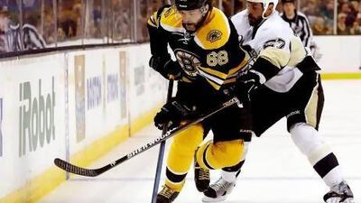 In Game 3 of Pittsburgh-Boston series, Jaromir Jagr began the game-winning play for the Bruins in overtime by, allegedly, getting away with a hook. Bruce Bennett / Getty Images