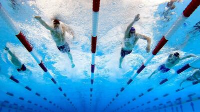 (L-R) Andrew Seliskar, Carson Foster, Kieran Smith and Drew Kibler compete in the Men's 200m Freestyle Final on Day Two of the TYR Pro Swim Series at San Antonio. AFP