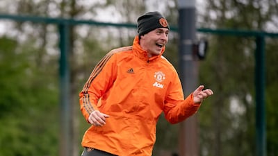 Victor Lindelof leaps in training. Getty