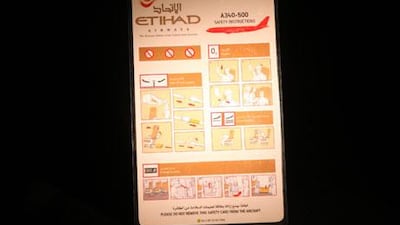 A safety card from an Etihad Airbus A340, 2003. To mark the nation's 40th anniversary, we are featuring 40 historic objects in a series from Sunday to Thursday weekly until December 1. Visit 40@40 for videos documenting the stories behind the objects.