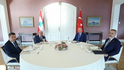 Nawaf Salam meets with Recep Tayyip Erdogan in Turkey on July 10. Photo: Lebanese Prime Minister's office
