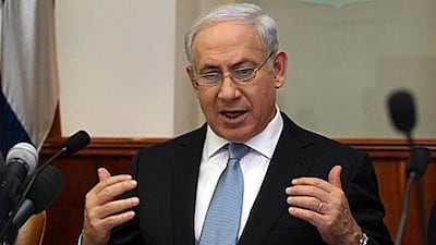 The Israeli prime minister Benjamin Netanyahu addresses a cabinet meeting at his Jerusalem office this week. He denied knowledge of the controversial advertising campaign.