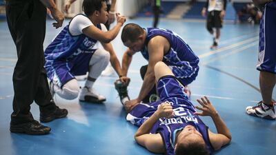 United Goal Sports League: Falcons vs Boxer. The final score was 73-69. Mona Al Marzooqi / The National